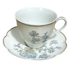 AUCLAIR by Haviland Limoges Tea Cup & Saucer Made France Blue Floral Gold Trim